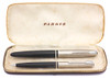 Parker 41 Special Fountain Pen Set (1956-8) - Black w Steel Cap, Aerometric,  Fine Steel Nib (Superior in Box, Works Well) Parker 41 Special Fountain Pen Set (1956-8) - Black w Steel Cap, Aerometric,  Fine Steel Nib (Superior in Box, Works Well)