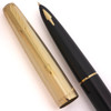 Parker 61 Fountain Pen, Mk II (1959-62) - Black w Lined Gold Filled Cap, Capillary Filling System, Fine Gold Nib (Excellent +, Works Well)