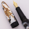 Benu Briolette "Black & White" Fountain Pen - Black & White w Gold Foil, C/C, Fine GP Steel Nib (Excellent +, Working Well)