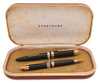 Eversharp Skyline Demi J76 Fountain Pen Set (1940s) - Green w Gold Derby & Wide Cap Band, Lever Filler, 14k Manifold Fine Nib (New Old Stock in Box, Restored)