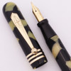 Diamond Point Fountain Pen (1930s) - Black & Pearl, Small Size, Lever Filler, Flexible Warranted 14k Nib (Excellent, Restored)