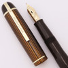 Eversharp Skyline Fountain Pen (1940s) - Brown w Striped Cap, Lever Filler,  Manifold Fine 14k Nib (Excellent, Restored)
