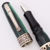 Curtis Australia Luxury Fountain Pen - Sterling Celtic Knot Trim, Clover Green Resin, Medium 14k Nib  (New Old Stock)