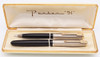 Parker 51 Aerometric Demi Fountain Pen and Pencil Set (1948) - Black w Two-Tone Caps, Fine 14k Nib  (Excellent + in Box, Works Well)