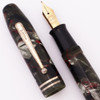 Moore Oversized Fountain Pen (1930s/40s) - Grey Marbled w Red Veins, Lever Filler, Fine 14k Warranted Nib (Very Nice, Restored)