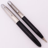 Parker 51 Aerometric Demi Set (1951) - Black, Lustraloy Caps, Fine Gold Nib (Excellent, Restored)