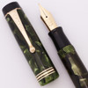 Parker Duofold Senior Fountain Pen (1930s, Canada)  - Streamline, Green Marble, Button Filler,  Uncommon Flexible Duofold Canada Gold Nib  (Excellent, Restored)