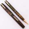 Waterman 92V Fountain Pen and Pencil Set (1930s) - Moss Agate w/GT, Lever Filler, Fine Flexible Ideal Nib (Excellent, Restored)