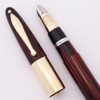 Sheaffer Lifetime Triumph Fountain Pen (1940s) - Carmine Striated w Wide Gold Band, Vac-Fil, Fine 14k Lifetime Triumph Nib (Excellent +, Restored)