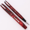 Waterman 301V Fountain Pen and Pencil Set (1933-39, Canada) - Red Marble w Green Veins, CT, Lever Filler, Fine Account (Firm) 14k Ideal Nib (Excellent, Restored)