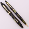 Sheaffer Balance Lifetime Oversize Fountain Pen and Pencil Set (1930) - Long Humped Clip, Green Marble w GT, Lever Filler, Fine Lifetime Nib (Excellent +, Restored)