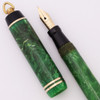 Marathon Ring-Top Fountain Pen (1920s, USA) - Green Marbled, Lever Filler, Fine 14k Nib (Excellent, Restored)