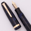 Parker Challenger Fountain Pen (1937, Canada) - Blue Marble, GT, Button Filler, Fine 14K Nib (Very Nice, Restored)