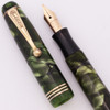 Parker Challenger Deluxe Slender (1937) -  Green Marble, Button Filler, Medium Parker Nib (Excellent, Restored)