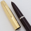 Parker 51 Aerometric (Argentina, 1950s) - Burgundy w Gold Filled Converging Lines Cap, Medium-Fine 14k Nib (Excellent, Works Well)