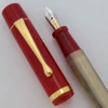 Filcao Sylvia Fountain Pen (2000s) - Red & Horn Acrylic w GT,  Button Filler, 14k Fine Nib (Excellent +, Works Well)