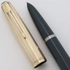 Parker 51 Aerometric (UK, 1953) - Navy Grey w Gold Filled Converging Lines Cap, Medium-Broad 14k Nib (Excellent +, Works Well)