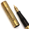 Waterman 0552 Fountain Pen (1920s, USA) - Engraved Floral Pattern w Plain Panels, Lever Filler, Extra Fine Flexible Gold Nib (Excellent, Restored)