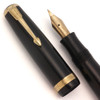 Parker Vacumatic Debutante Fountain Pen (1938) - Black w GT, Speedline, Double Jewel, Medium Flexible Nib (Excellent, Restored)