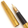 Parker 75 Insignia II Fountain Pen  (1975) - Gold Grid w GT, Dish Tassies,  C/C, 14k Broad Nib (Excellent +, Works Well)