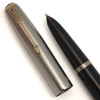 Parker 51 Vacumatic (USA, 1940s) - Black, Lustraloy Cap w Blue Diamond Clip, Broad Stub Gold Nib (Excellent, Restored)