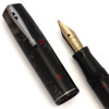 Waterman 3V Fountain Pen (1930s) - Black/Grey/Red w Nickel Trim, Medium Flexible Ideal Nib (Excellent +, Restored)