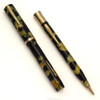 Sheaffer Lifetime Flat Top Oversized Fountain Pen & Pencil Set  (1920s) - Black & Pearl, Lever Filler, Fine Lifetime Nib (Excellent +, Restored)
