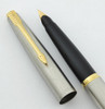 Parker 45 Fountain Pen - Grey, Gold Trim, 14k Medium Nib (Excellent, w Converter)