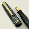 Mentmore Auto-Flow Fountain Pen - UK, 1940s, Green Marble, Medium Semi-Flex 14k Nib (Excellent +, Restored)