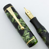Mentmore Auto-Flow Fountain Pen - UK, 1940s, Green Marble, Medium Semi-Flex 14k Nib (Excellent +, Restored)