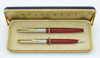 Waterman CF Fountain Pen Set - 1950s, Red w Steel Caps, 14k Medium Flexible (Very Nice, Boxed)