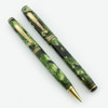 Parker Parkette Slender De Luxe Set - 1935, Green Marble, Fine Nib (Very Nice, Restored)