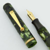 John Holland Fountain Pen - Green Marble, Medium Semi-Flex "Eagle" 14k Nib (Very Nice, Restored)