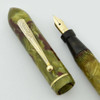 Cavalier Fountain Pen - Olive & Brick Red Marble, Semi-Flex Fine Nib (Very Nice, Restored)