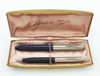 Parker 51 Vacumatic 1945 Pen & Pencil Set - Jewelers Band Cap, Cedar Blue, Fine (Excellent in Box, Restored)