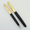 Parker 51 Aerometric Pen and Pencil Set (Post 1952) - Black, Converging Lines GF Caps, Medium  (Excellent, Work Well)