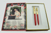 Sheaffer Triumph Imperial Fountain Pen - The Holly Pen Set, Red Barrels, Gold Plated Medium Nib (Near Mint in Box) - 12267