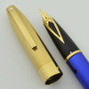 Sheaffer Legacy 1 Fountain Pen - Brushed Gold with Blue Body, Left Oblique, Touchdown (Near Mint, Works Well)