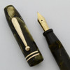 Rexall Monogram Fountain Pen by Kraker -  Oversize, Green Marble, Fine 14k Nib (Excellent, Restored)