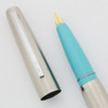 Pilot "Short" Telescoping Pocket Fountain Pen (1960s) - Aqua & Brushed Steel, Knob Filler, 14k Extra Fine Nib (Superior, Restored)