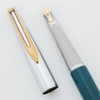 Waterman CF 875 Fountain Pen (1950s) -Teal Blue w Steel Cap, 14k Fine (Excellent, Works Well)