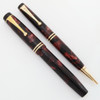 Parker Duofold Junior Fountain Pen Set - Burgundy Marble, Streamlined, Uncommon Two-Tone Fine Nib (Excellent, Restored)