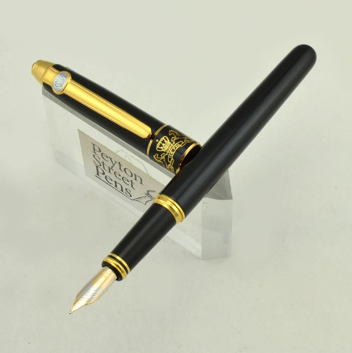 Duke Imperator Fountain Pen Black Resin, Gold Trim, Fine 14k Nib (New