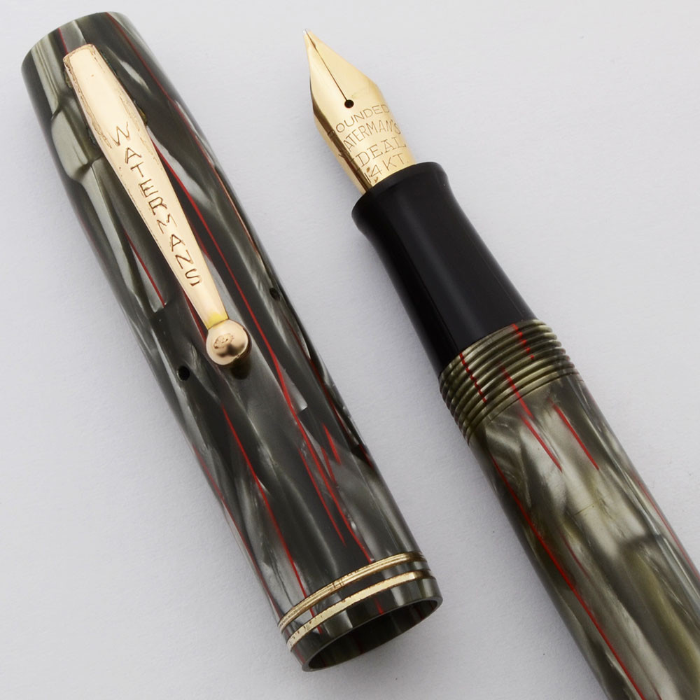 Waterman 92A Fountain Pen (Canada, 1930s) Grey Marble w/Red Lines