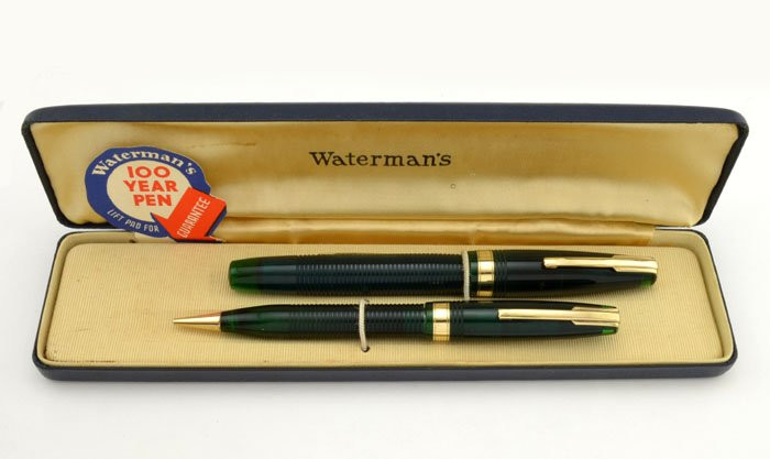 Waterman Hundred Year Pen Set Green, Ribbed, Flexible Fine (Superior