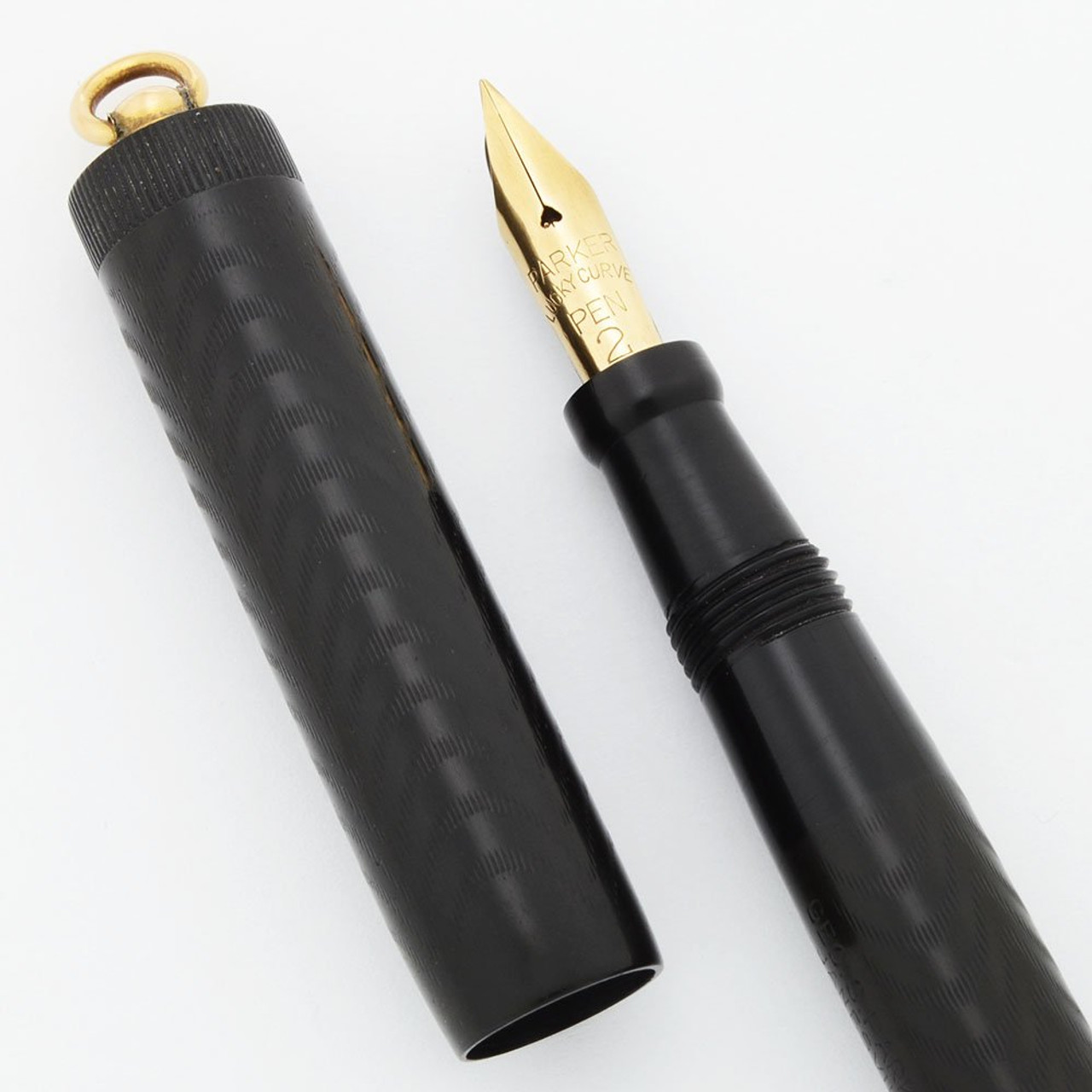Parker Jack Knife Safety Fountain Pen - BCHR, Ring Top, Fine Full Flex Lucky Curve #2 Nib (Excellent, Restored)
