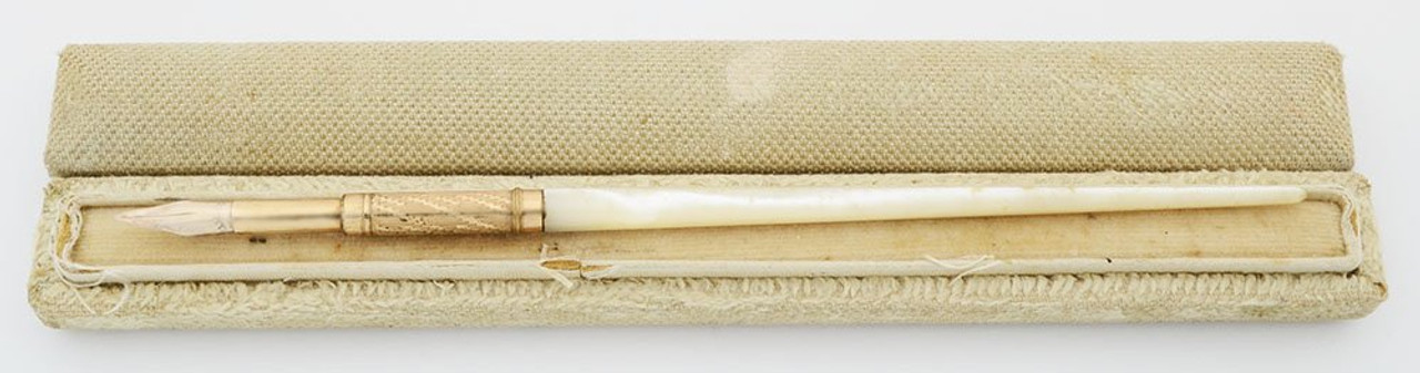 Dip Pen - Pearl Holder, Flexible Extra Fine Elmwood Pen Co. Gold Nib (Excellent + in Box, Works Well)