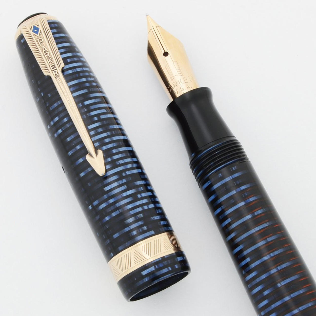 Parker Vacumatic Major Fountain Pen (1946) - Azure Pearl, Extra Fine Nib (Excellent, Restored)