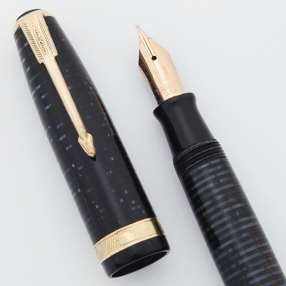 Parker Vacumatic ブラック万年筆 Parker Vacumatic Major Short Fountain Pen (1948) - Azure Pearl
