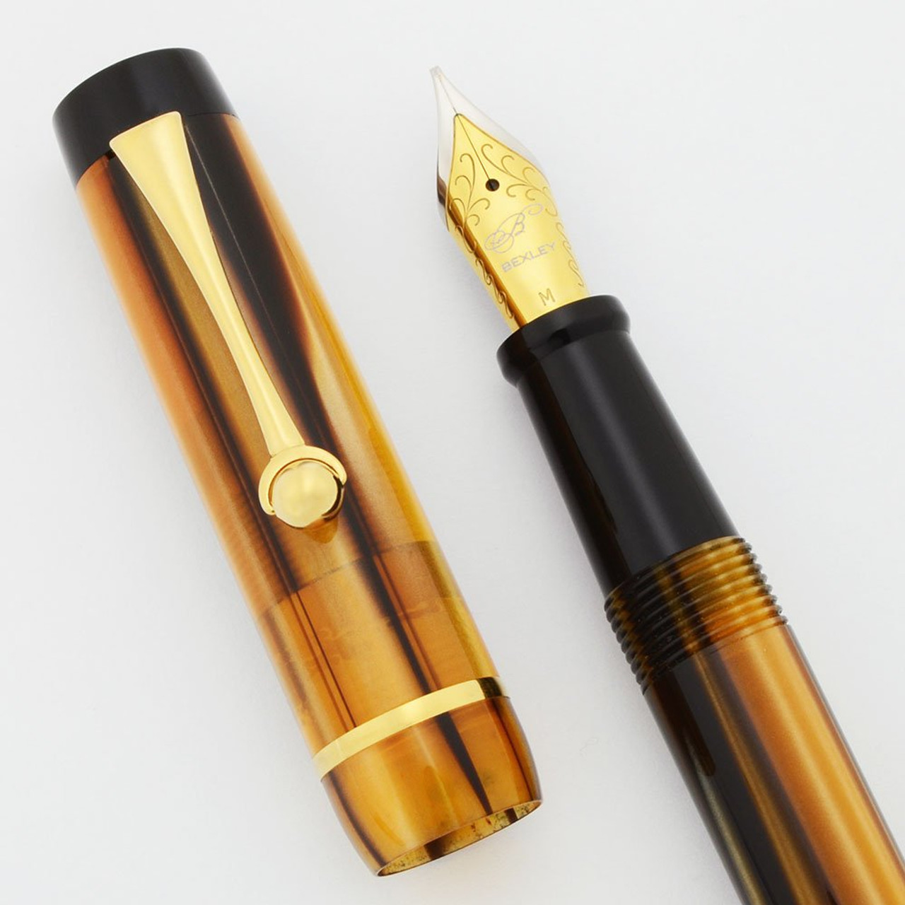 Bexley Elegancia Fountain Pen - Golden Shell, Medium Cursive Italic Steel Nib (Near Mint in Box, Works Well)